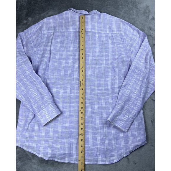 Tommy Bahama Shirt Men's XL Purple Plaid‎ 100% Linen Long Sleeve Button Up - Picture 5 of 9
